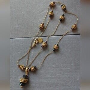 Anne Klein Signed Beaded  Long gold plated Necklace